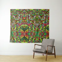 Psychedelic Tribal Abstract Colorful Composition Tapestry