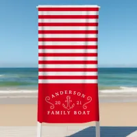 Family Boat Nautical Anchor Personalized Red Beach Towel