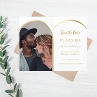 White gold photo arch wedding Save the Date card