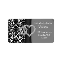 Black and White Damask FAUX ribbon diamante design Label