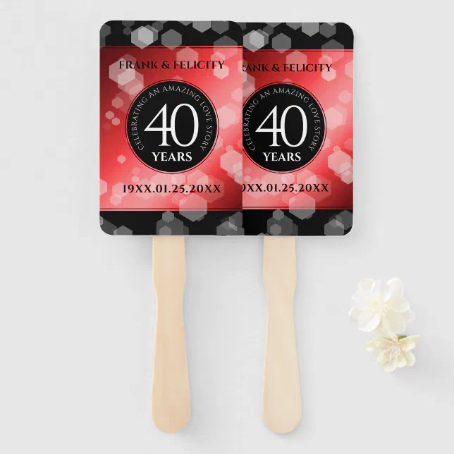 Elegant 40th Ruby Wedding Anniversary Celebration Hand Fan