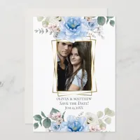 Save the Date | Blue Watercolor Peony Flowers Invitation