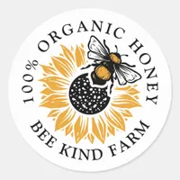 Honey Bee Cute Sunflower Organic Honey Jar Label