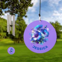 Blue Floral Name Monogram on purple | Wind Chime