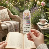 Watercolor Corgi Dog Stack of Books Reading Quote Bookmarks