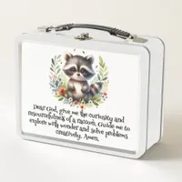 Raccoon Woodland Kids Christian Prayer on White |  Metal Lunch Box