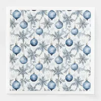 Vintage Blue Christmas Tree Ornaments Pattern Paper Dinner Napkins