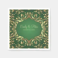 Shiny Royal Faux Gold Ornaments On Emerald Green  Napkins