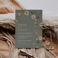 Sage Green Wildflower Boho Wedding Invitation 