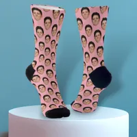 Custom Face Photo Light Pink Crew Socks