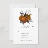 Vintage Black and Orange Halloween Floral Wedding RSVP Card