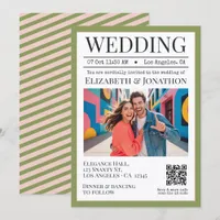 Blush & Sage Green Magazine Wedding Photo Invitation