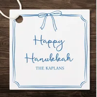 Custom Name Elegant Blue Bow Hanukkah GIft Favor Tags