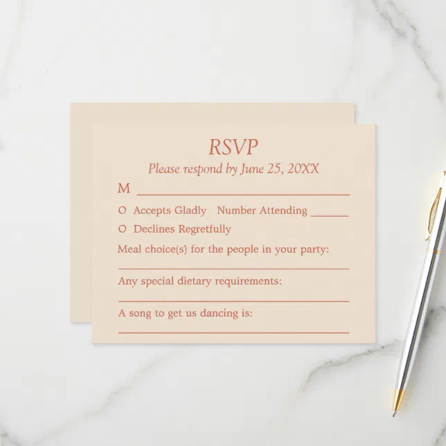 Terracotta Script Guest Choices Wedding RSVP Card