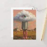 surreal art head in the clouds lady postcard