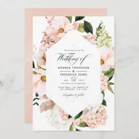 Blush Pink Floral Hydrangeas Wedding Photo Invitation