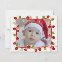 Family Photo Red & Green Border Christmas Card