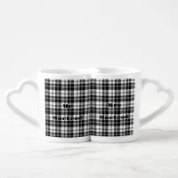 Simple Tartan Black and White Monogram Name | Coffee Mug Set