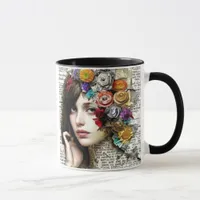 Collage Art | Pretty Girl with Flowers in her Hair Mug