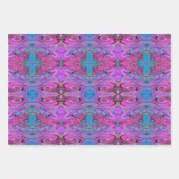 Vibrant Liquid Art Patterns in Purple, Pink & Blue Wrapping Paper Sheets