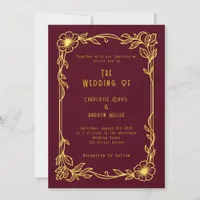 Burgundy gold floral wedding invitation