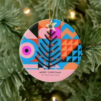 Christmas Trees Modern Geometric  Pinks Blues Ceramic Ornament