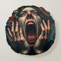 Tormented Woman Haunting Scream Round Pillow