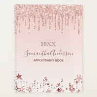 Blush pink rose gold glitter stars name planner
