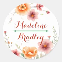 Bride and Groom Names  | Autumn Wedding  Classic Round Sticker
