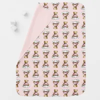 Cute Teddy Bear in Pink PJs Pink Background Baby Blanket