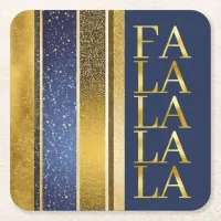 Blue Gold Christmas Fa La La Pattern#27 ID1009 Square Paper Coaster