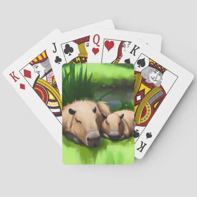 Cute Funny Napping Capybaras by the Pond Poker Cards