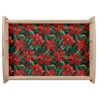 Large Red and Green Poinsettias Digital Art Serving Tray