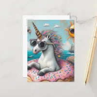 Unicorn on a Donut Float Postcard