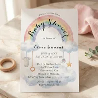 Pastel Watercolor Rainbow Clouds Baby Shower Invitation