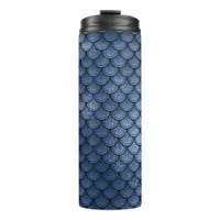Navy Blue Glitter Mermaid Scale Pattern Thermal Tumbler