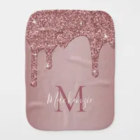 Rose Gold Sparkle Glitter Drips Monogram Baby Burp Cloth