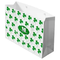 Green Sparkly Shamrocks Monogrammed St Patrick Large Gift Bag