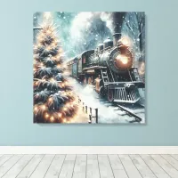 Old-Fashioned Train and Vintage Winter Scene Canvas Print