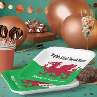 Happy St. David's Day Red Dragon Welsh Flag Paper Plates