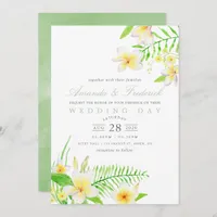 Exotic Watercolor Frangipani Floral Wedding Invite