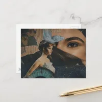 Eyeball and a Doll surreal collage art Postcard
