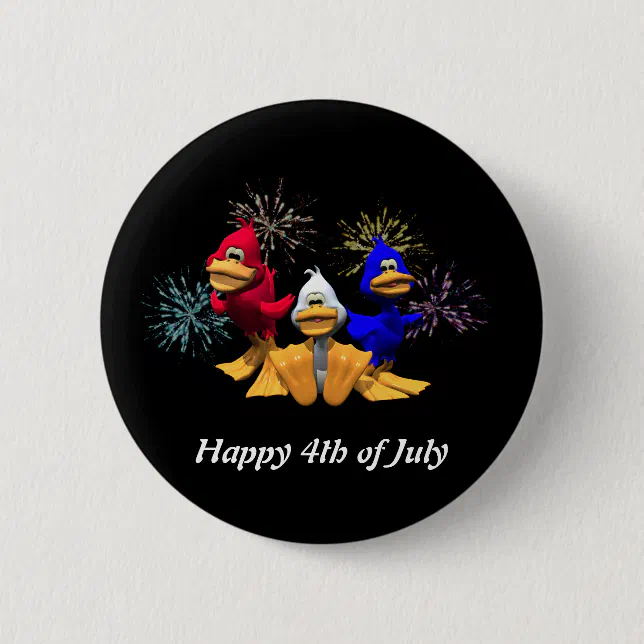 Cute 4th of July Red, White and Blue Ducks Button