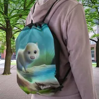 Cute baby otter in pond - personalizable     drawstring bag