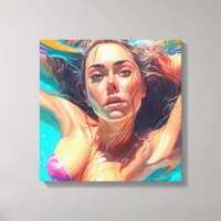 Beautiful Woman Under Water AI Art Canvas Print
