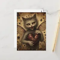 A vampire kitty with a broken barbed heart postcard