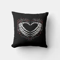 Skeleton Hand Heart 4th Of Usa Patriotic American Throw Pillow