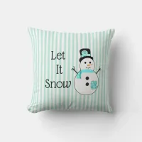 Let It Snow Snowman Teal & White Christmas Pillow