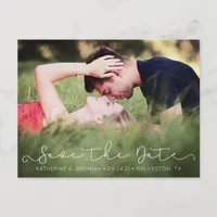 Chic Script Save the Date Photo Engagement Postcard