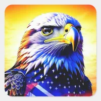 Patriotic Eagle and American Flag  Square Sticker